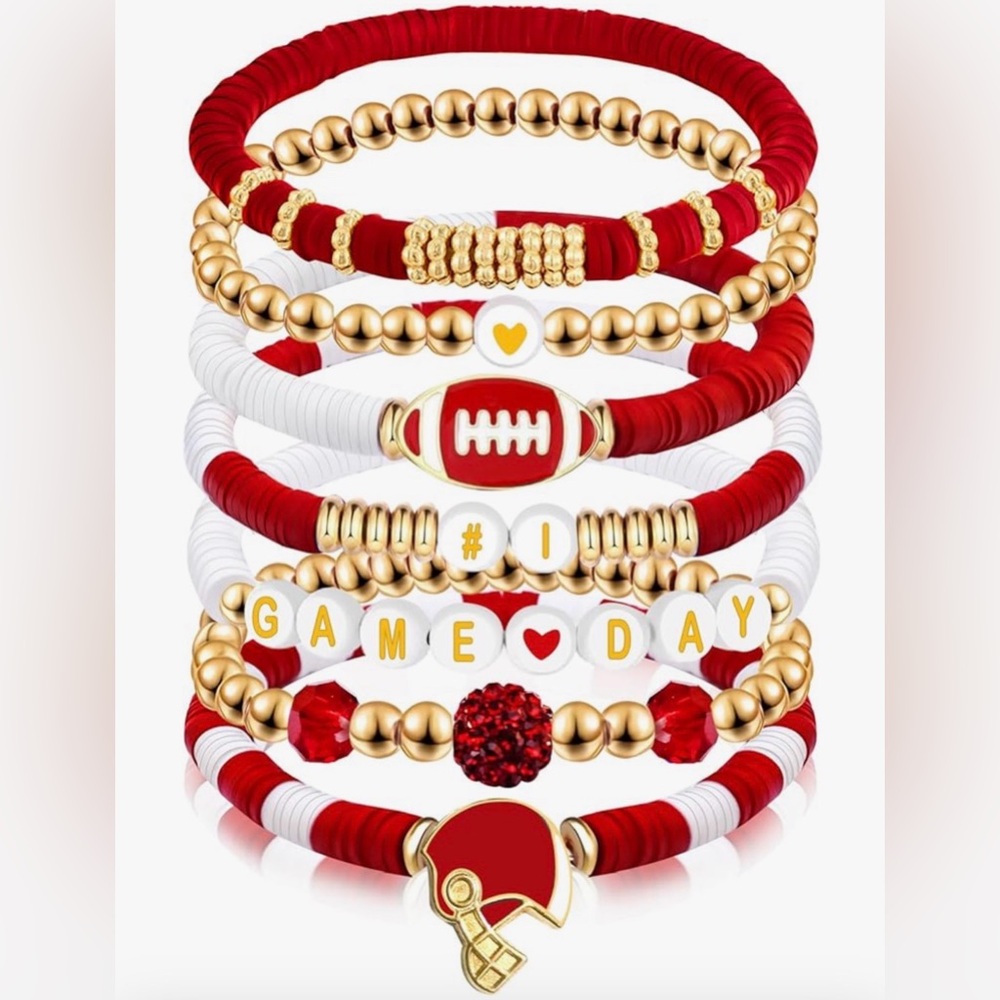 Red and White Beaded Bracelet Set